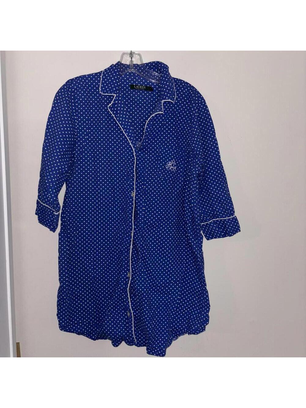 Lauren Ralph Lauren blue and white polkadot pajama top dress sleepwear